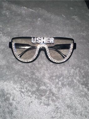 Usher Crystal-Trim Black Shield Sunglasses